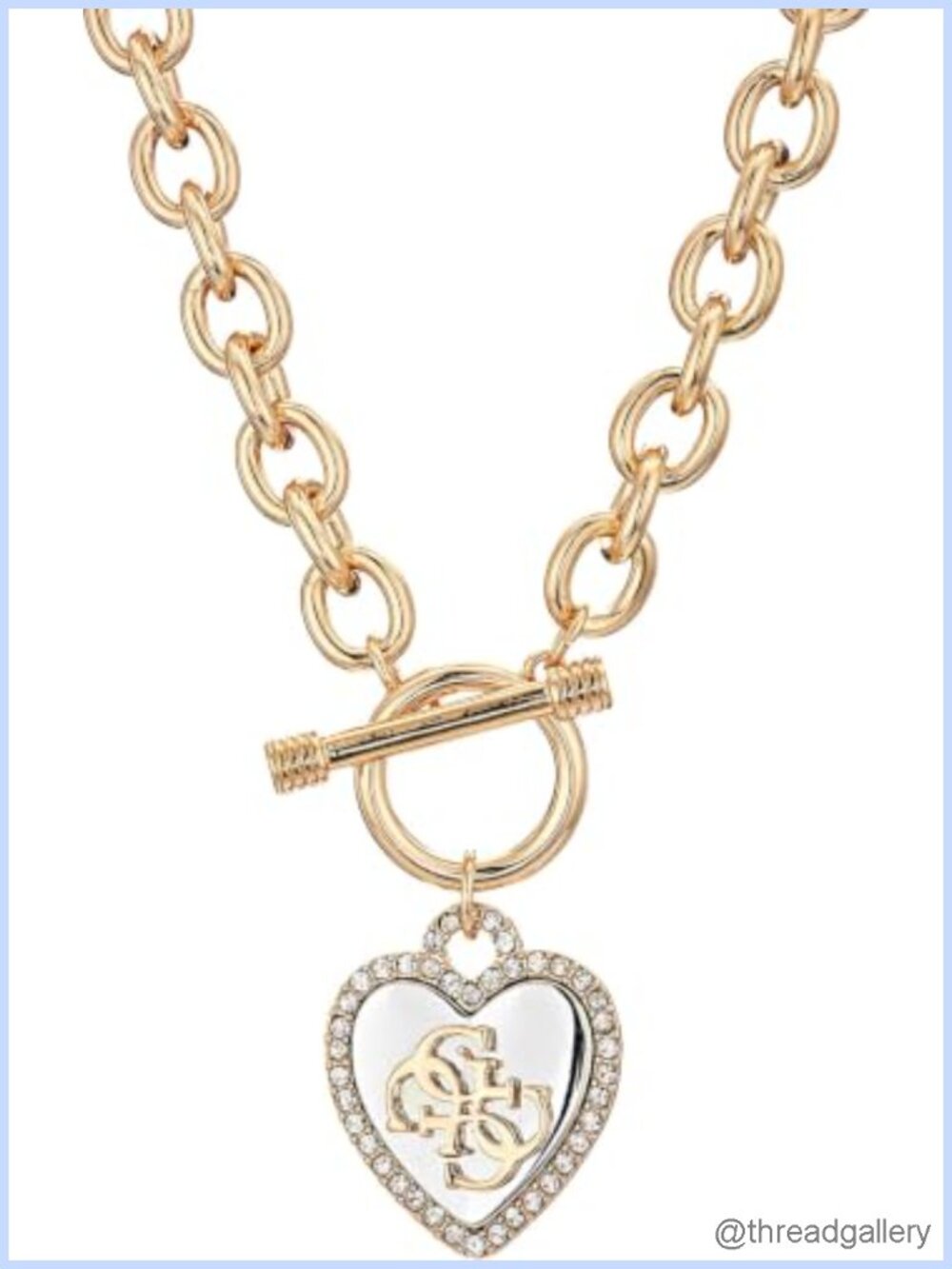 Pave Framed Heart Toggle Necklace 4G Logo Charm Toggle Closure